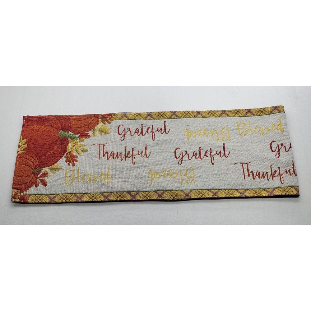 Thankful Grateful Blessed Fall Table Runner Pumpkin Thanksgiving Decor 66x12